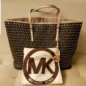 MICHAEL KORS JET SET STUDDED PVC TRAVEL TOTE BROWN